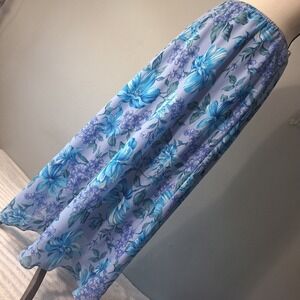 Vtg 90's Y2K Fairy Whimsical Etherial Chiffon Maxi Skirt Womens 28 Floral Blue